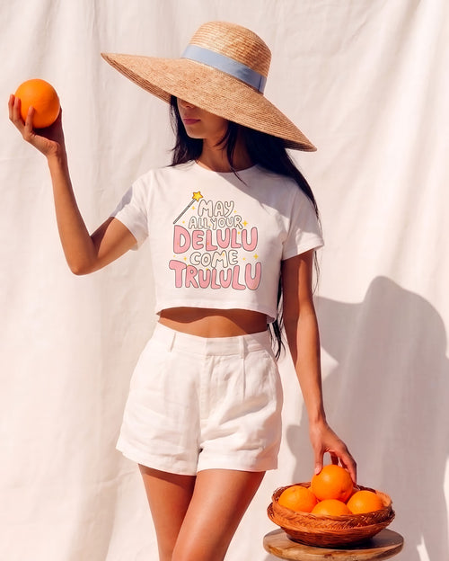 Delulu Come Trululu Crop Top – Gen Z Graphic Tee for Women