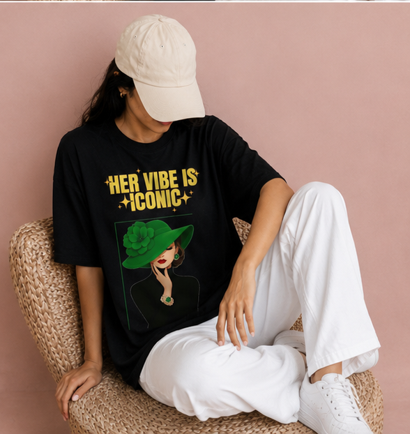 Her Vibe Is Iconic Bold Graphic Oversized T-Shirt