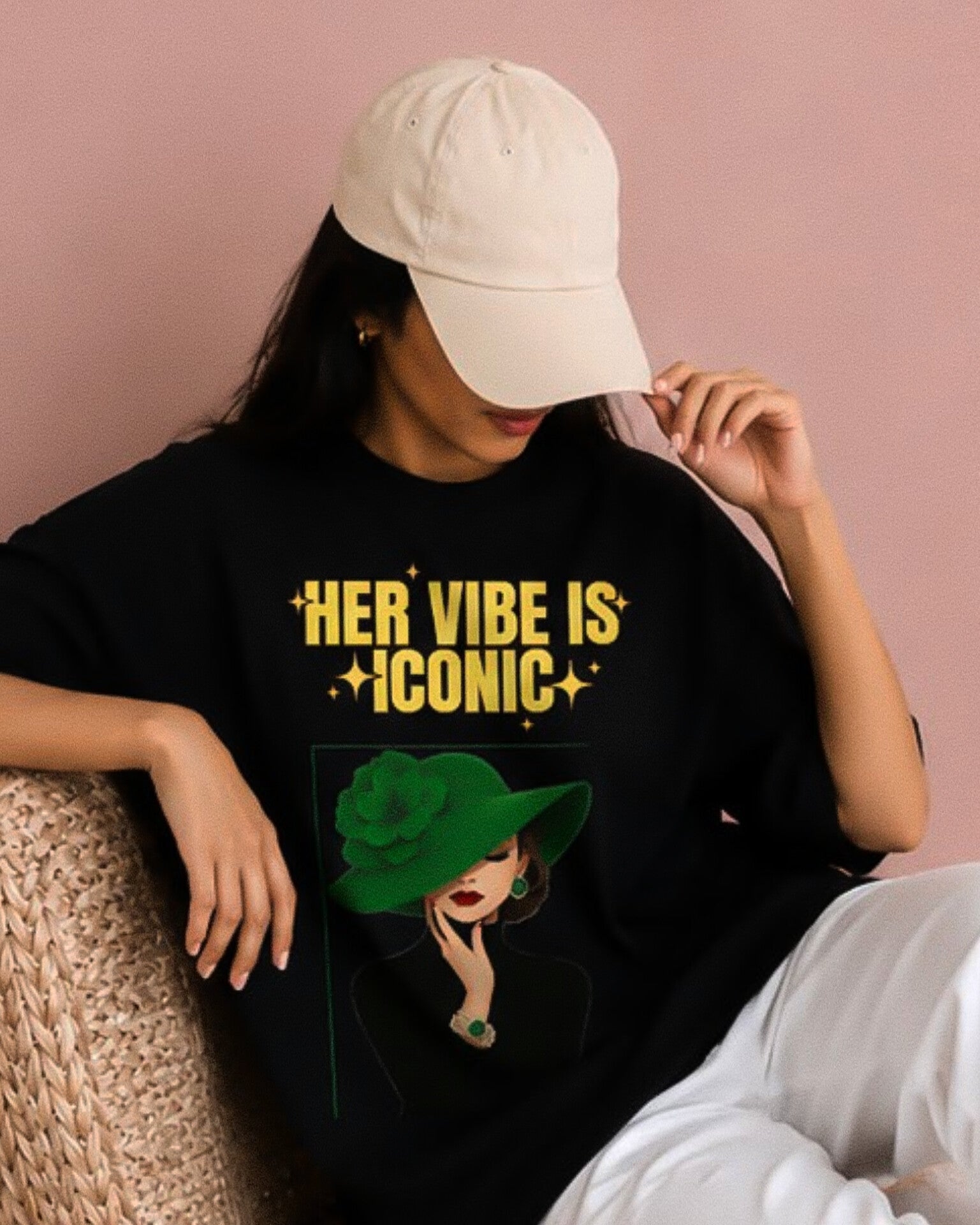 Her Vibe Is Iconic Bold Graphic Oversized T-Shirt