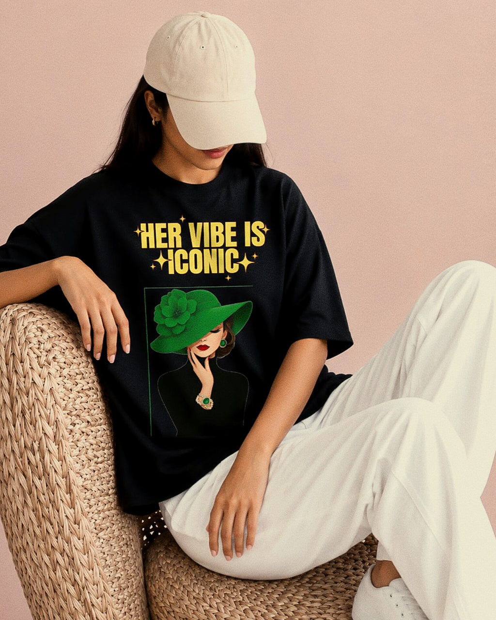 Her Vibe Is Iconic Bold Graphic Oversized T-Shirt