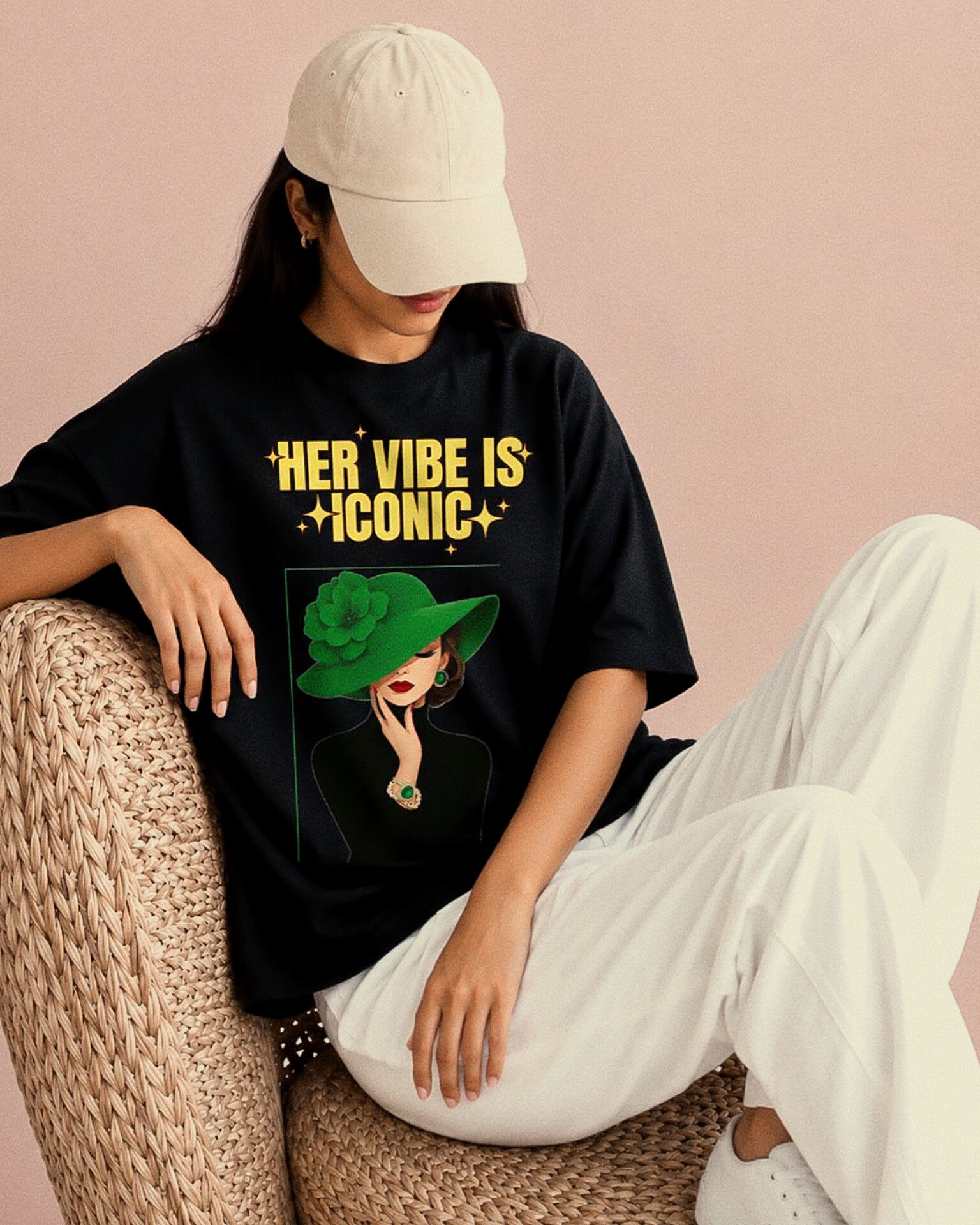 Her Vibe Is Iconic Bold Graphic Oversized T-Shirt